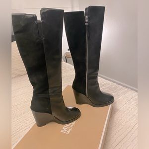 Michael Kors Clara Wedge Leather and Suede Boots